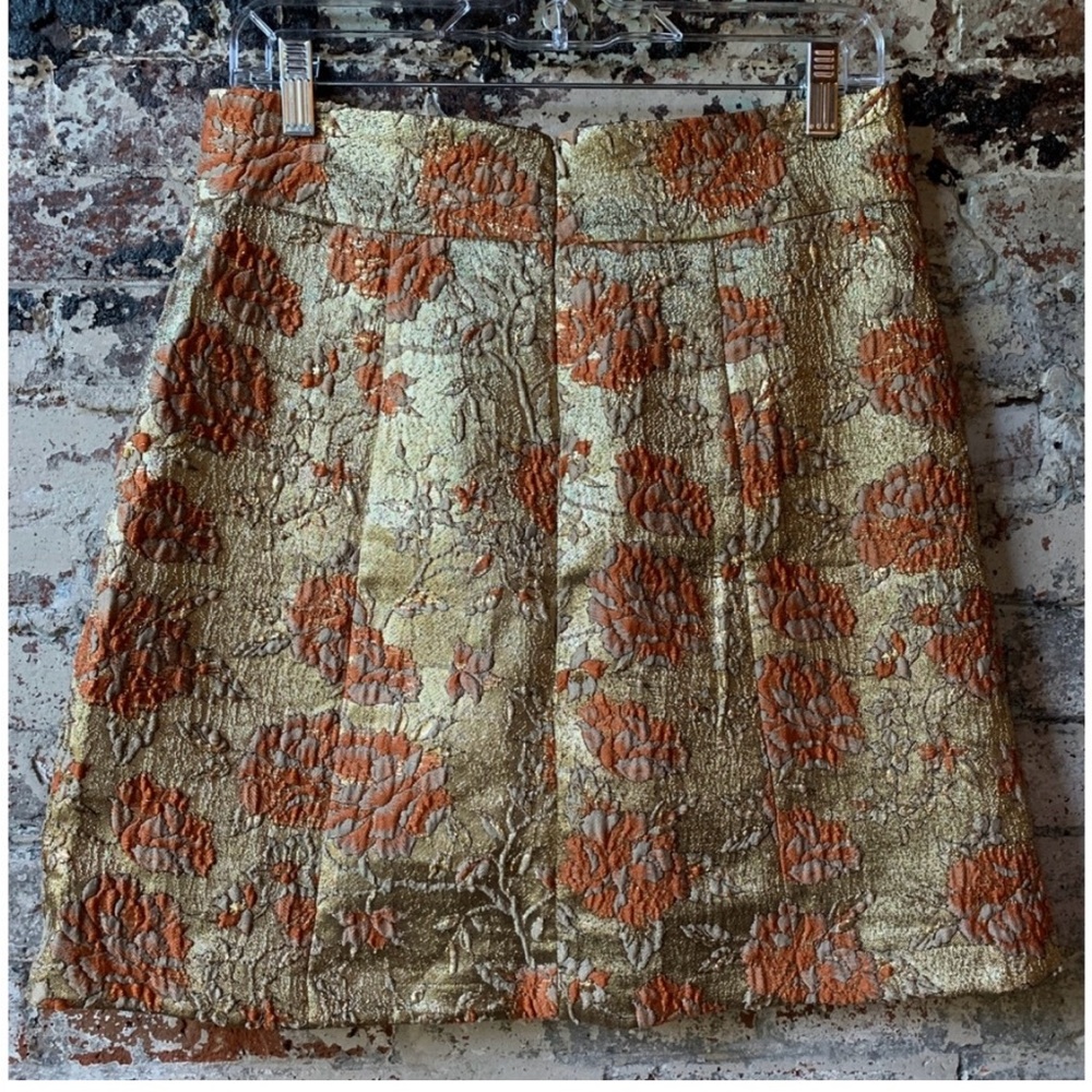 Anthropologie Maeve Gold Metallic Rose Skirt